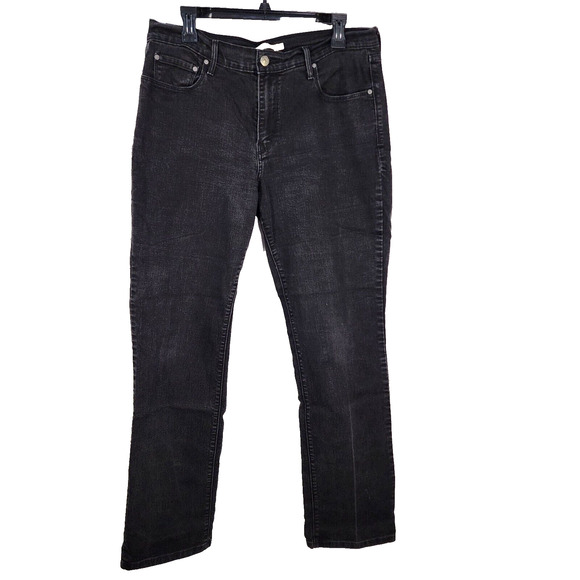 Levi's 505 Jeans Women Straight Leg Size 14 Denim Black Mid Rise 5-Pocket Casual - Picture 1 of 11